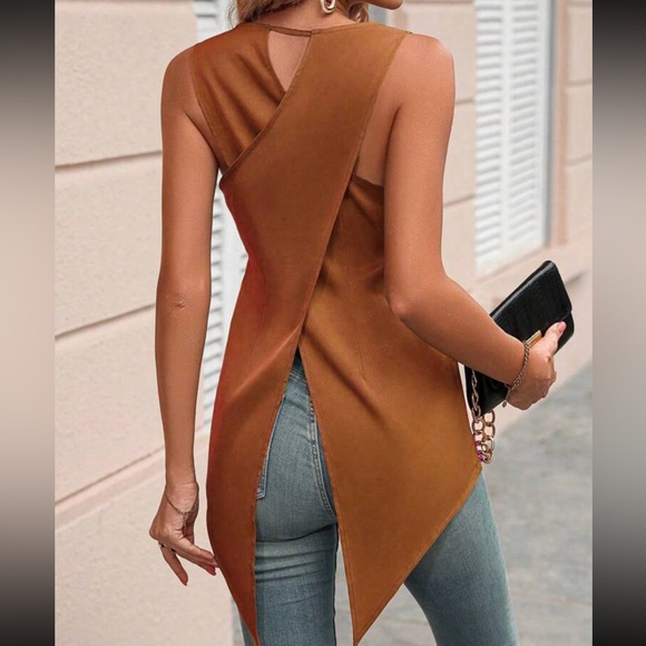 Boho brown crisscross back tank top - Picture 2 of 16